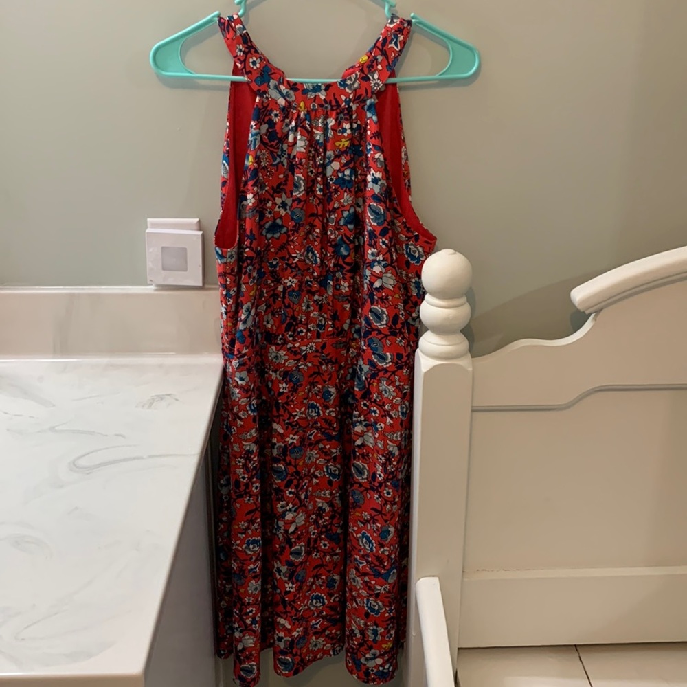 Loft outlet red and blue and yellow flower halter dress